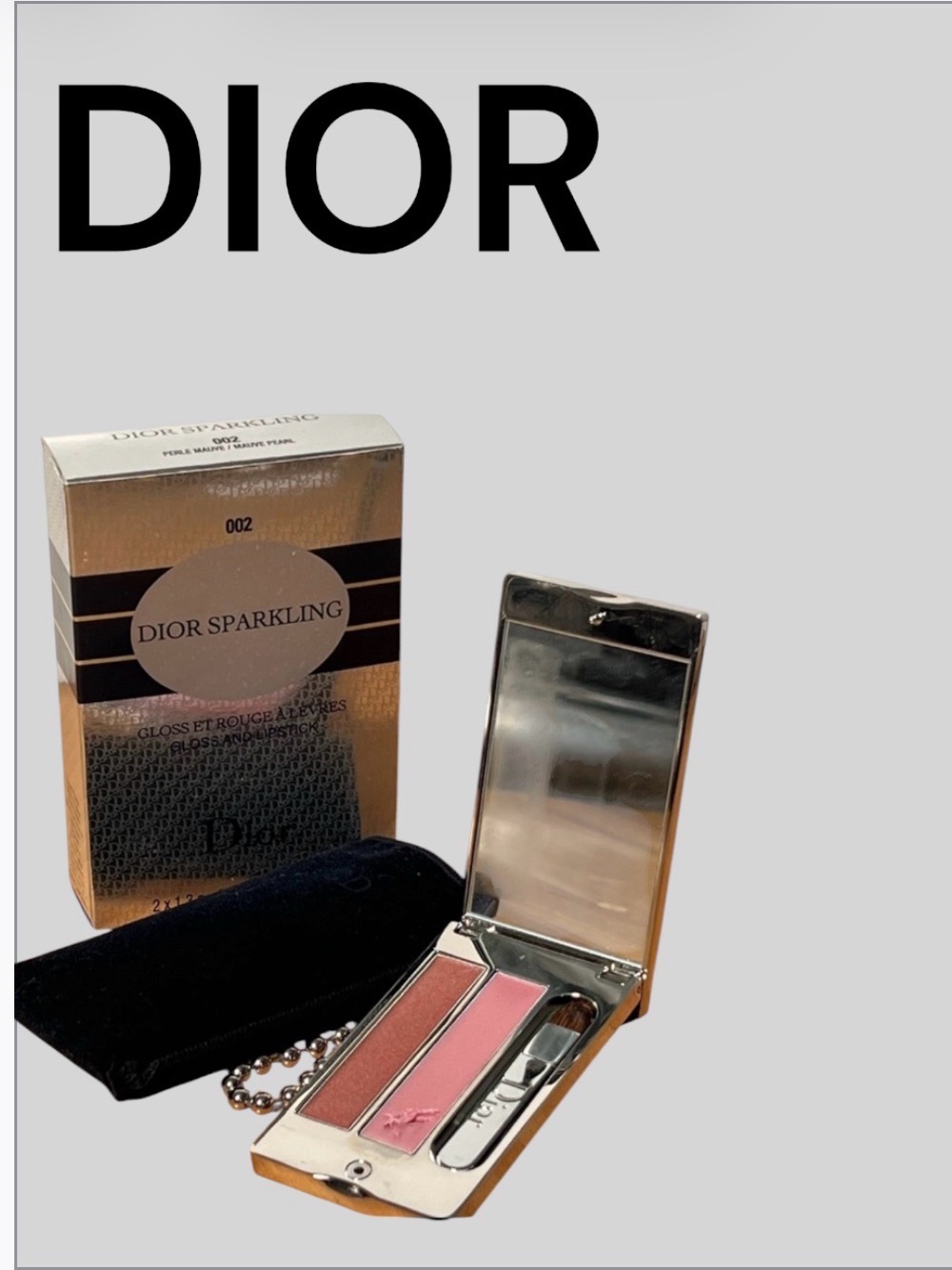 Dior Silver Sparkling Dog Tag Lip Duo Palette Keychain Vintage - Mauve Pearl